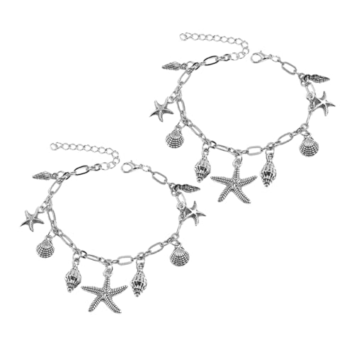 Warmhm Boho Fußkettchen mit Muscheln und Sternen Verstellbare Sommer Fußschmuck für Frauen und Mädchen Teiliges Armband für Strandurlaub und von Warmhm
