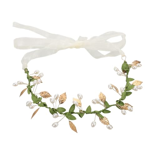 Warmhm Boho Haarreif Mädchen mit Künstlichen Perlen Grüner Blätterkranz als Haarschmuck Hochzeit und Fest Leichter Kopfschmuck für Frauen und Natürlicher Floral Headband für von Warmhm