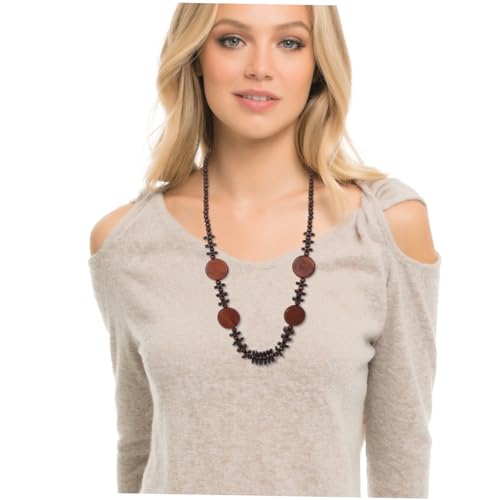 Warmhm Boho Lange Halskette Damen Klobig Holzperlen Choker Geometrische Kokosnussperlen Natürliche Strandmode Ethnic Schmuck für Festivals Alltag von Warmhm