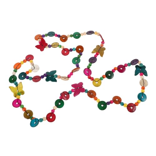 Warmhm Boho Lange Kokosnuss Schalen Halskette mit Bunten Holzperlen Handgefertigtes Schmuck Accessoire mit Verspielten Schmetterlings Elementen Doppellagiger Ethno Look für Damen von Warmhm