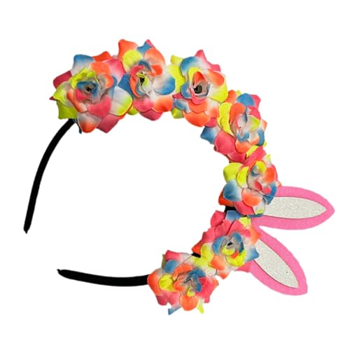 Warmhm Bunte Blumen Hasenohren Stirnband Damen Flexible Haarreif Kunststoffmaterial für Ostern Party Kopfschmuck Mädchen und Frauen von Warmhm