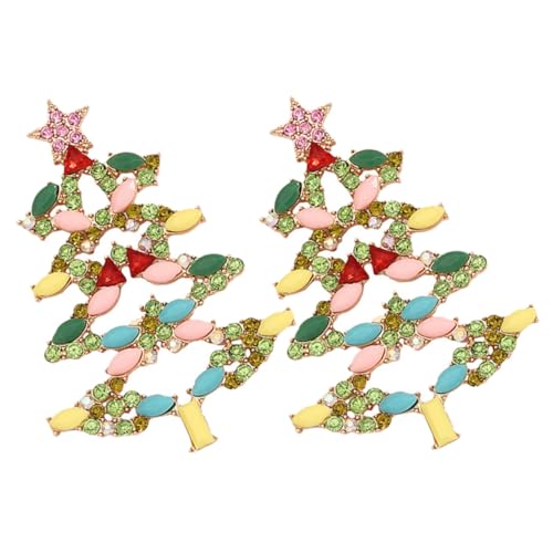 Warmhm Bunte Edelstein Weihnachtsohrringe Damen Glitzernde Baum Anhänger Modischer Ohrschmuck Festlich Elegant Für Weihnachten und Neujahr von Warmhm