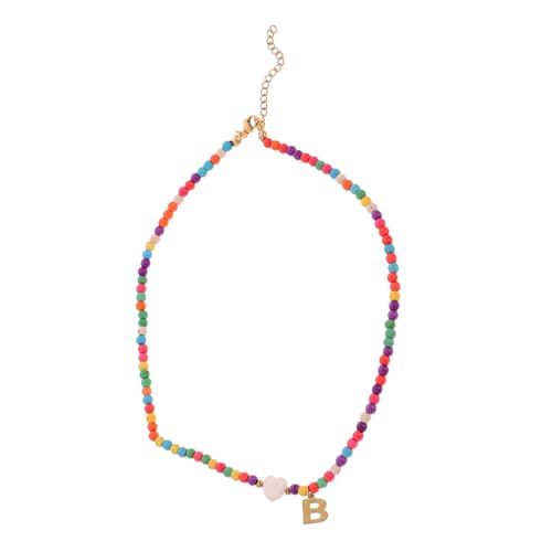 Warmhm Bunte Perlenkette mit Buchstaben Herzanhängern Edelstahl Choker Halskette für Damen Modischer Schmuck für Alltag Party und Festliche Anlässe von Warmhm