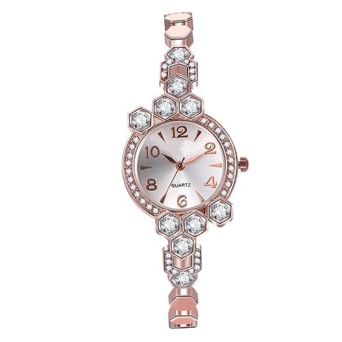 Warmhm Damen Armbanduhr Aus Legierung Mit Rhinestone-Design Stilvolle Quarz-Uhr in Roségold Für Modebewusste Frauen Handgelenk-Dekoration Und von Warmhm