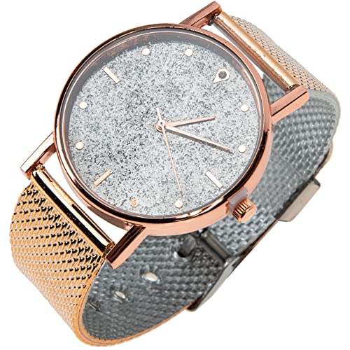 Warmhm Damen Armbanduhr mit Silikonband Quarz Uhr für Freizeit und Business Verstellbar Roségold Silber für Jede Gelegenheit von Warmhm