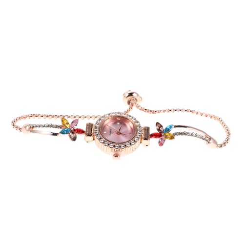 Warmhm Damen-Armbanduhr mit floralem Glitzer-Design Leichte Quarzuhr für kleine Handgelenke Komfortables Armband Präzise Zeitmessung Modische Schmuckuhr in Rosa für Alltag und Büro von Warmhm