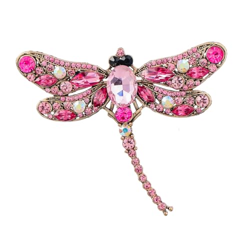 Warmhm Damen Brosche Libelle mit Funkelnden Strasssteinen Leichter Legierungs Anstecker Modisches Accessoire für Kleidung Schal und Mantel Vintage Stil Rosa von Warmhm