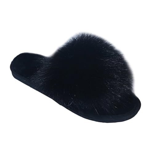 Warmhm Damen Flauschige Hausschuhe Plüsch Pantoletten Winter Warm Rutschfeste Sohle Gemütliche Indoor Schuhe für Zuhause und Hotel Schwarz von Warmhm