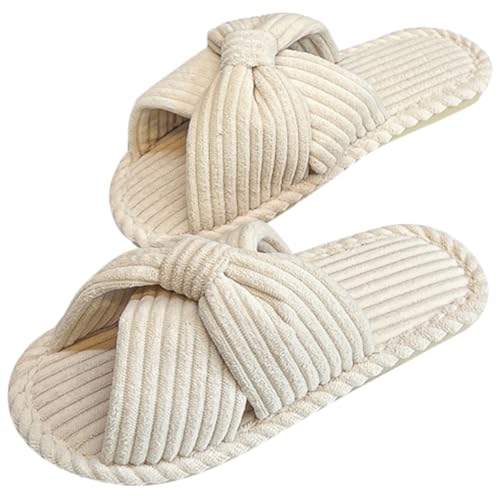 Warmhm Damen Hausschuhe Flauschig Plüsch Open Toe Rutschfest Weiche Indoor Schuhe Kuschelig Warm Beige Bequeme Fuzzy Slipper für Zuhause und Wintertage von Warmhm