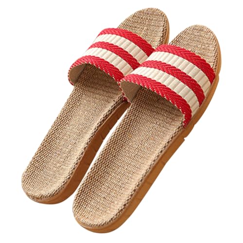 Warmhm Damen Hausschuhe Sommer Leichte Leinen Slipper Atmungsaktiv Offene Zehen Weiche Sohle Rutschfest Für Innenbereich Wohnzimmer Schlafzimmer von Warmhm