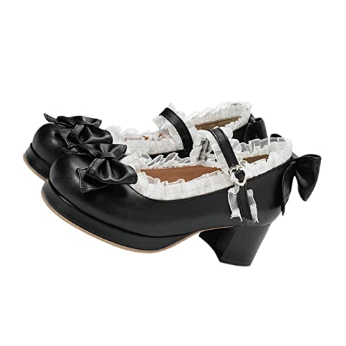Warmhm Damen High Heels Schuhe Elegant Frühling Herbst mit Schleife Großer Blockabsatz Komfortable Damenschuhe Schwarz von Warmhm