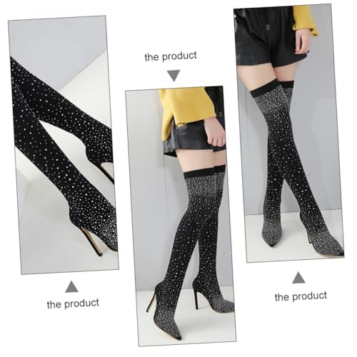 Warmhm Damen High heel Stiefel mit Schmaler Zehenpartie und Funkelnden Strasssteinen Elegante Schwarze Lady Boots Modische Absatzschuhe für Arbeit Party und Alltag von Warmhm
