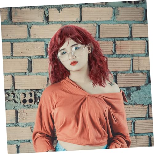 Warmhm Damen Kurz Lockige Wellen Perücke mit Party Perücke in Weinrot Leichtes Material Wiederverwendbar für Karneval und Maskerade von Warmhm