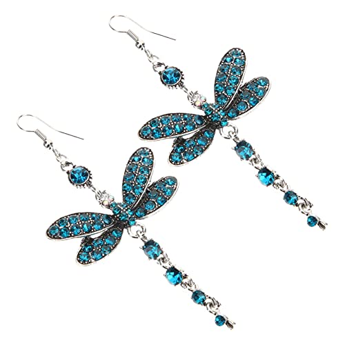 Warmhm Damen Ohrhänger mit Strass Blaue Leichte Dragonfly Ohrringe Dangle Schmuckstücke für Alltag Fest Hochzeit und Valentinstag von Warmhm