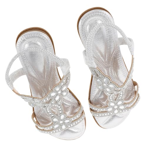 Warmhm Damen Sandalen Silber Strandschuhe mit Funkelnden Strasssteinen Leichte Bequeme Sommerschuhe für Freizeit und Reisen Vielseitig Kombinierbar zu Kleidern und Strandmode von Warmhm