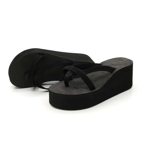 Warmhm Damen Sandalen Wedge Flops mit Keilabsatz Schwarz Rutschfest Sommerstrand Pantoletten Vielseitig für Freizeit und Alltag von Warmhm
