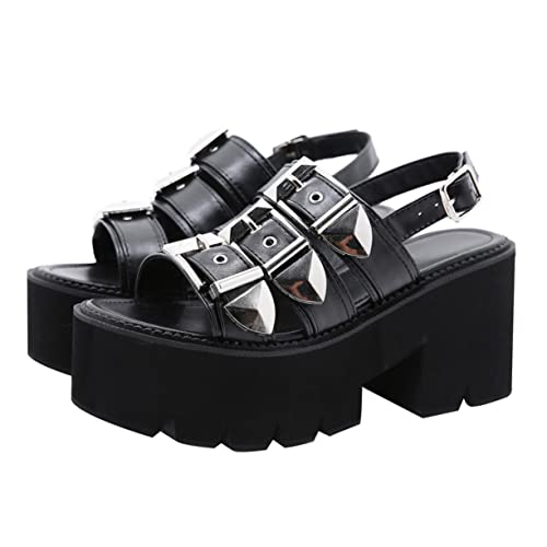 Warmhm Damen Sandalen mit Dicker Sohle Peep Toe Plateau Sandaletten Schwarze Sommer Schuhe Kreatives Design und Vielseitig Kombinierbar von Warmhm