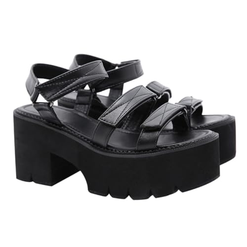 Warmhm Damen Sandaletten Schwarz Keilabsatz Sommer Sandalen mit Dicker Sohle Komfortabel und Modisch für Alltag und Freizeit von Warmhm