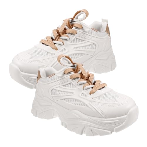 Warmhm Damen Sneakers Mesh Sportschuhe Atmungsaktiv Leichter Laufschuh mit Dicker Sohle für Gym und Freizeit Cremeweiß Vielseitig und Langlebig von Warmhm