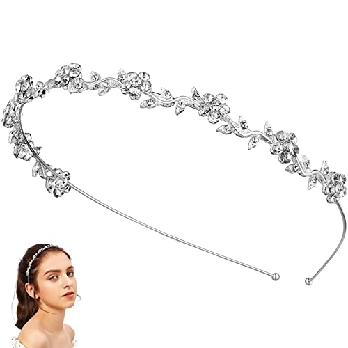Warmhm Damen Tiara Silber Braut Haarschmuck Tiara mit Kristallblume Hochzeit Braut Haarreif Glitzer Rhinestone Kopfschmuck fur Mädchen Damen von Warmhm