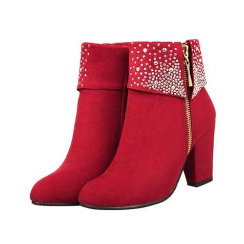 Warmhm Damen Wedges Pumps mit Dickem Absatz und Funkelnden Strasssteinen Stilvolle Hochzeitsschuhe Bequeme Ankle Boots Geeignet für Hochzeit Party Arbeit Formelle Anlässe Modische von Warmhm