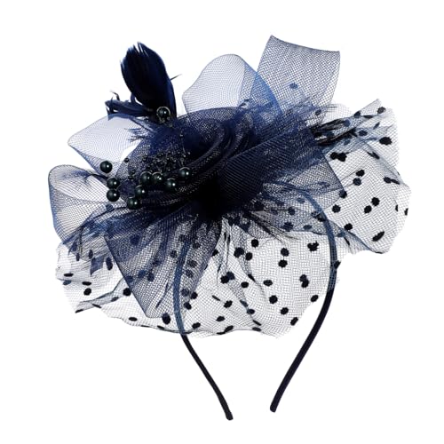Warmhm Eleganter Damen Fascinator mit Netz und Federn Vielseitiger Haarschmuck für Hochzeit Teeparty und Festliche Anlässe Stilvolles Stirnband Hochwertiges Netzmaterial Blau von Warmhm