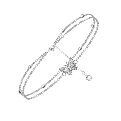 Warmhm Elegantes Damen Fußkettchen Schmetterling Zirkonia Doppel Layer Modisches Fußschmuck Sommer Accessoire für Frauen Leicht Tragbar Hautfreundlich von Warmhm