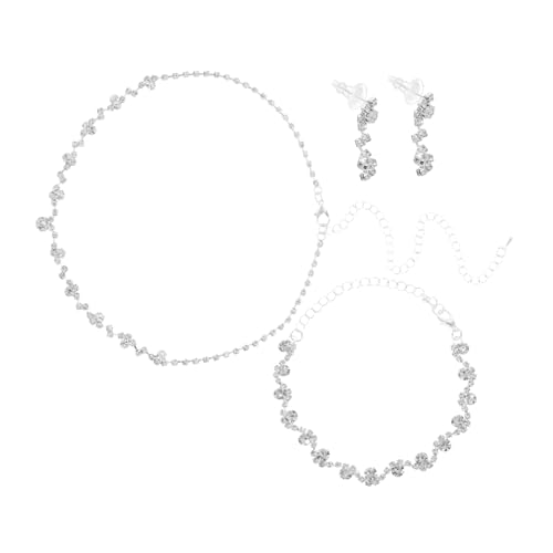 Warmhm Elegantes Schmuckset Damen Teiliges Halskette Ohrringe Armband mit Funkelnden Strasssteinen Minimalistisches Design für Abendkleider Hochzeiten Prom Partys von Warmhm