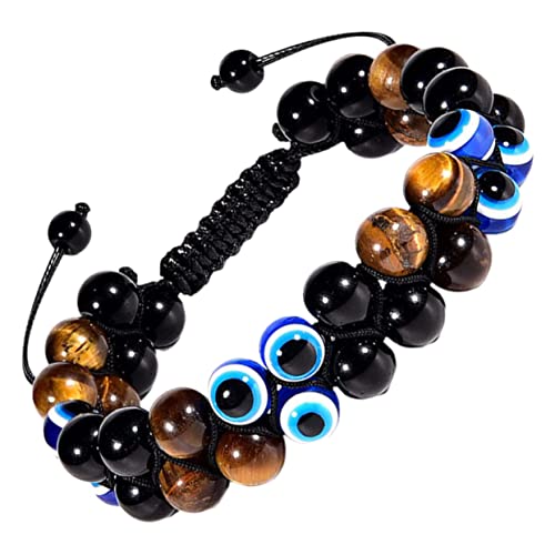 Warmhm Evil Eye Tigerauge Stein Armband Verstellbar Handgeknüpftes Yoga Armband mit Natursteinperlen für Damen und Herren Perfektes für Besondere Anlässe von Warmhm