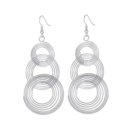 Warmhm Exaggerierte Große Runde Ohrringe aus Hochwertigem Metall Mehrlagig Silberfarben Modischer Schmuck für Damen Geeignet für Partys Hochzeit und Alltag Stilvolle Geschenkidee von Warmhm