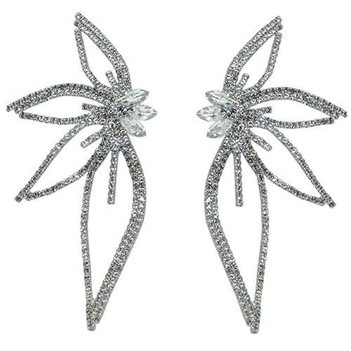 Warmhm Exklusive Leaf Ohrringe Damen mit Funkelnden Strasssteinen Auffälliges Design Großer Statement Schmuck Blütenform Silberfarbene Transparente für Besondere Anlässe von Warmhm