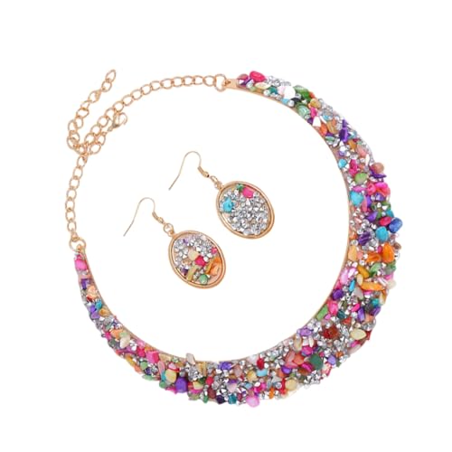 Warmhm Extragroßes Strass Schmuckset Damen Halskette und Ohrhänger Bunt Modisches Schmuckset für Hochzeit Party und Alltag Elegantes Design für Frauen und Mädchen von Warmhm