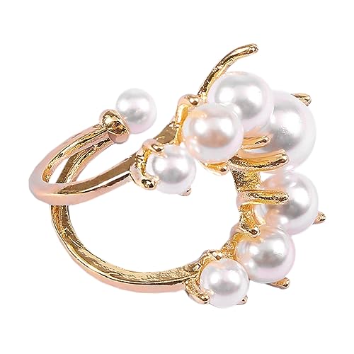 Warmhm Extravaganter Damenring Legiertem mit Imitationsperle Offener Verstellbarer Fingerring Schlichtes Design Modisches Schmuckstück für Alltag und Besondere Anlässe von Warmhm