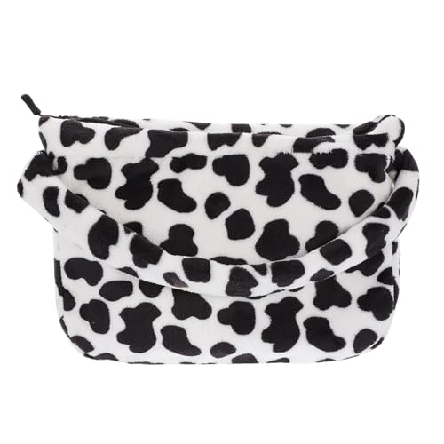 Warmhm Flauschige Damen Umhängetasche mit Schwarz Weißem Fleckenmuster Weiches Plüschmaterial Mittelgroß Modische Schultertasche für Alltag Party Shopping und Dating Geeignet von Warmhm