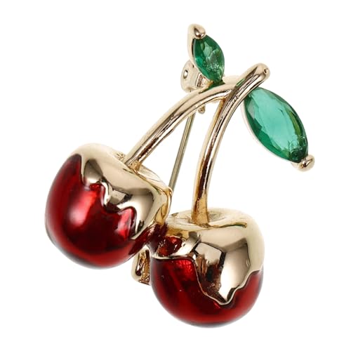 Warmhm Fruchtige Kirsche Brosche Pin mit Grünem Zirkonstein Anstecknadel für Damen für Partys Tägliches Tragen und Festliche Anlässe Langlebig und von Warmhm