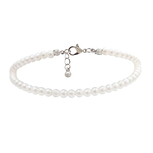 Warmhm Fußkette Kunstperlen Verstellbare Handgefertigte Ankle Chain Weißes Einfaches Design für Alltag und Besondere Anlässe von Warmhm