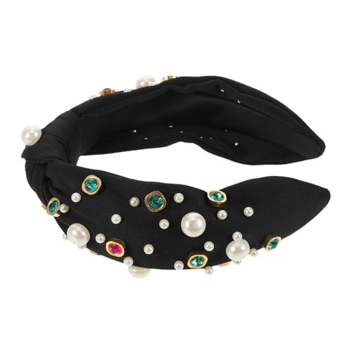 Warmhm Geknotetes Stirnband Damen mit Strass und Kunstperlen Rutschfester Haarreif aus Stoff Elegantes Haarschmuck für Party und Alltag Vielseitiges Modisches Accessoire von Warmhm