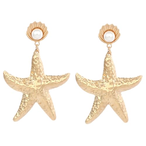 Warmhm Goldfarbene Muschel Perlen Ohrringe Damen Ohrstecker mit Design Strand Ohrringe aus Legierung Eleganter Schmuck für Frauen und Langlebig von Warmhm