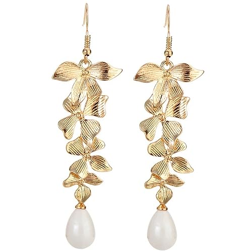 Warmhm Goldfarbene Orchideen Perlen Ohrringe Damen Ohrhänger Blüten Design Hypoallergen Langlebig Modisch für Teenager Mädchen Schmuck Alltag Party Valentinstag von Warmhm