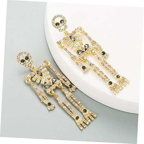Warmhm Gothic Ohrhänger Damen mit Strassverzierung Lange Auffällige Bling Ohrringe Schädel Designs für Alltag Halloween und Cosplay Goldfarbene Ohrpendants von Warmhm
