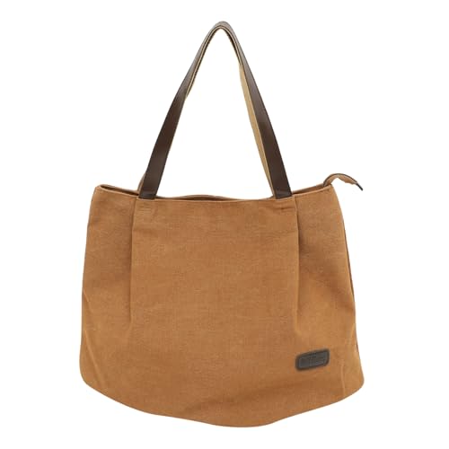 Warmhm Große Canvas Schultertasche Damen Lässige Handtasche mit Großem Fassungsvermögen für Alltag Reisen Shopping Kaffee farbton Robust und Vielseitig von Warmhm