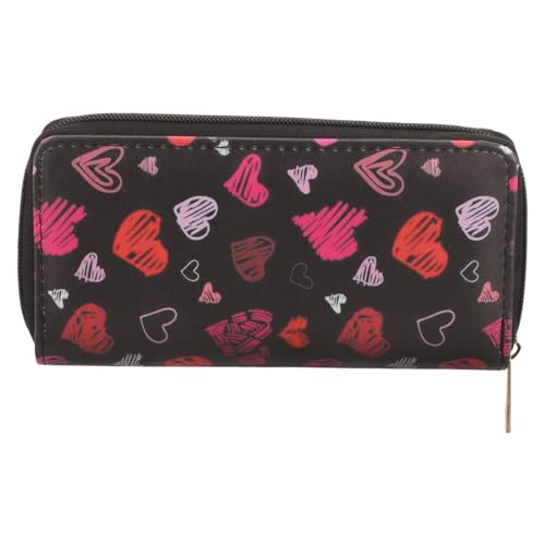 Warmhm Große Damen Geldbörse mit Herzförmigem Muster Multifunktional Pu Geräumig für Karten Münzen und Bargeld Langlebig Cartoon Design Langes Portemonnaie für Alltag und Geschenk von Warmhm