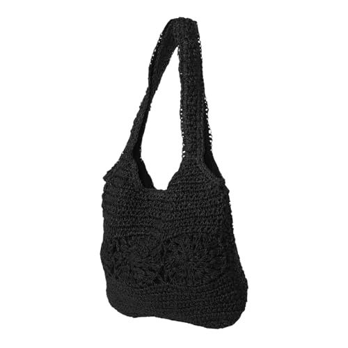 Warmhm Große Handgewebte Hollow Straw Tote Bag Kratzfest Strapazierfähig mit Smarten Fächern Modisch und Komfortabel als Sommerliche Strandtasche für Alltag und Reisen von Warmhm