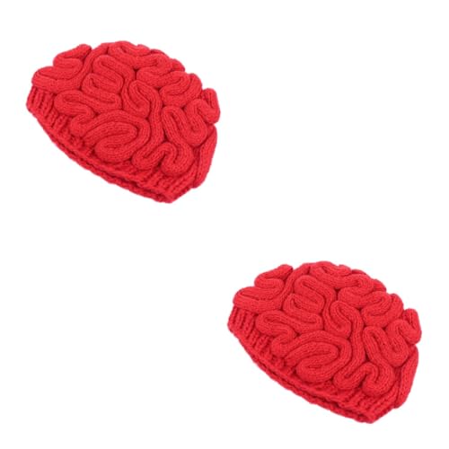 Warmhm Gruseliger Handgestrickter Gehirnhut Für Halloween – Einzigartige Gehirnform-Mütze - Ideal Für Kostümpartys Oder Als Witziger Streich – Rote Strickmütze 1 Stück von Warmhm