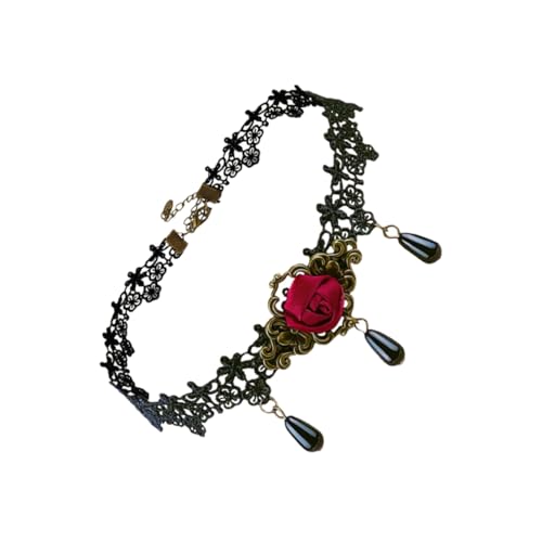 Warmhm Halloween Halskette mit Dunkler Spitze Roter Rosenverzierung und Kristallanhänger Kurze Kette für Halloween Partys und Festliche Anlässe Warmhm Halloween Halskette mit Dunkler Spitze Roter Rosenverzierung und Kristallanhänger Kurze Kette für Halloween Partys und Festliche Anlässe von Warmhm