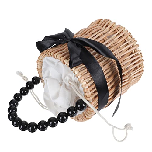 Warmhm Handgefertigte Damen Handtasche Perlengeflecht Sommer Strandtasche Schwarz Tragbar Vielseitig Für Freizeit Urlaub Party von Warmhm