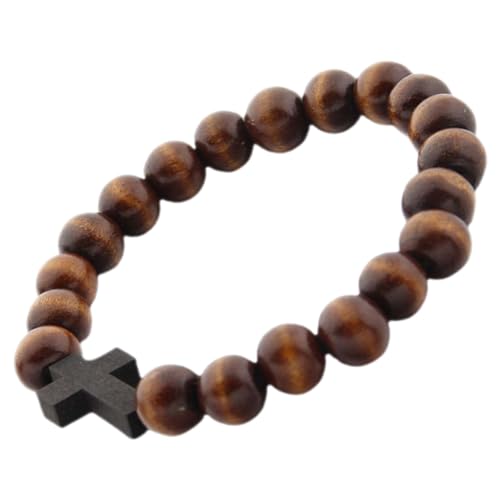 Warmhm Handgefertigtes Holzperlen Armband mit Kleinem Kreuzanhänger Verstellbar Leichtes Unisex Schmuckstück für Damen und Herren Natürliches Design Modisch und zu Tragen von Warmhm