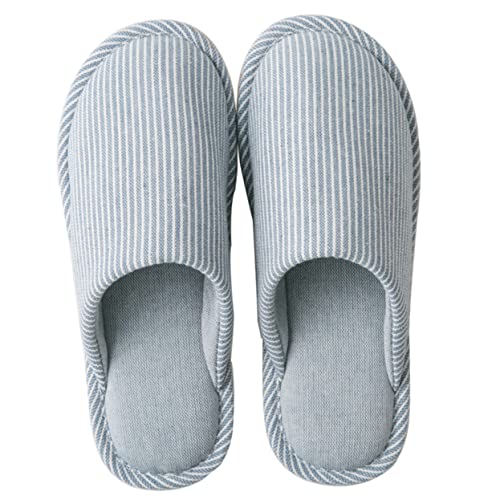 Warmhm Haushalts Hausschuhe aus Leinen mit Streifenmuster Rutschfeste Bequeme Indoor Slipper für Damen und Herren Atmungsaktiv und Modisch Passend für Schuhgröße Blau von Warmhm