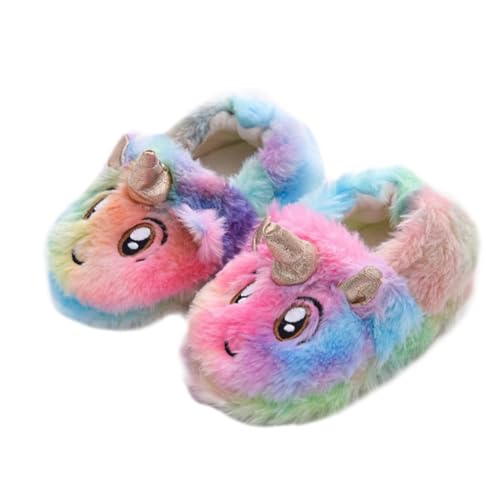 Warmhm Hausschuhe Bunt Flauschig Warm Rutschfest Kuschelig Innenfell Einhorn Motiv für Mädchen Jungen Winter Schlafzimmer Schuhe von Warmhm