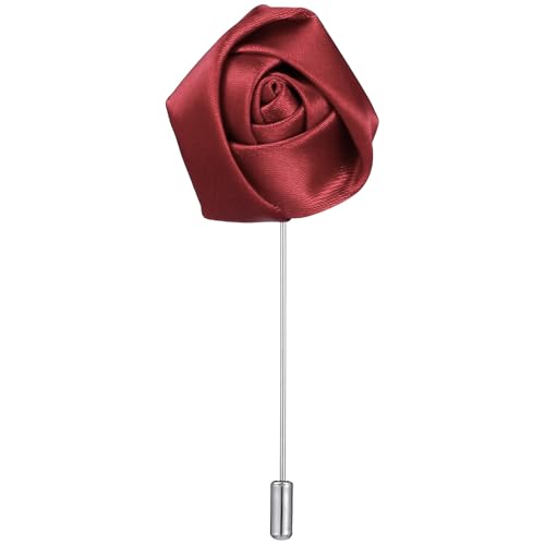 Warmhm Herren Handgefertigte Rose Blumen Boutonniere Krawattennadel Anstecknadel Für Festliche Anlässe Weinrot Elegantes Accessoire Für Hochzeit Business Und Feierlichkeiten von Warmhm